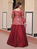Pretty Maroon Zari Weaving Vichitra Silk Wedding Wear Lehenga With Jacket - Zeel Clothing