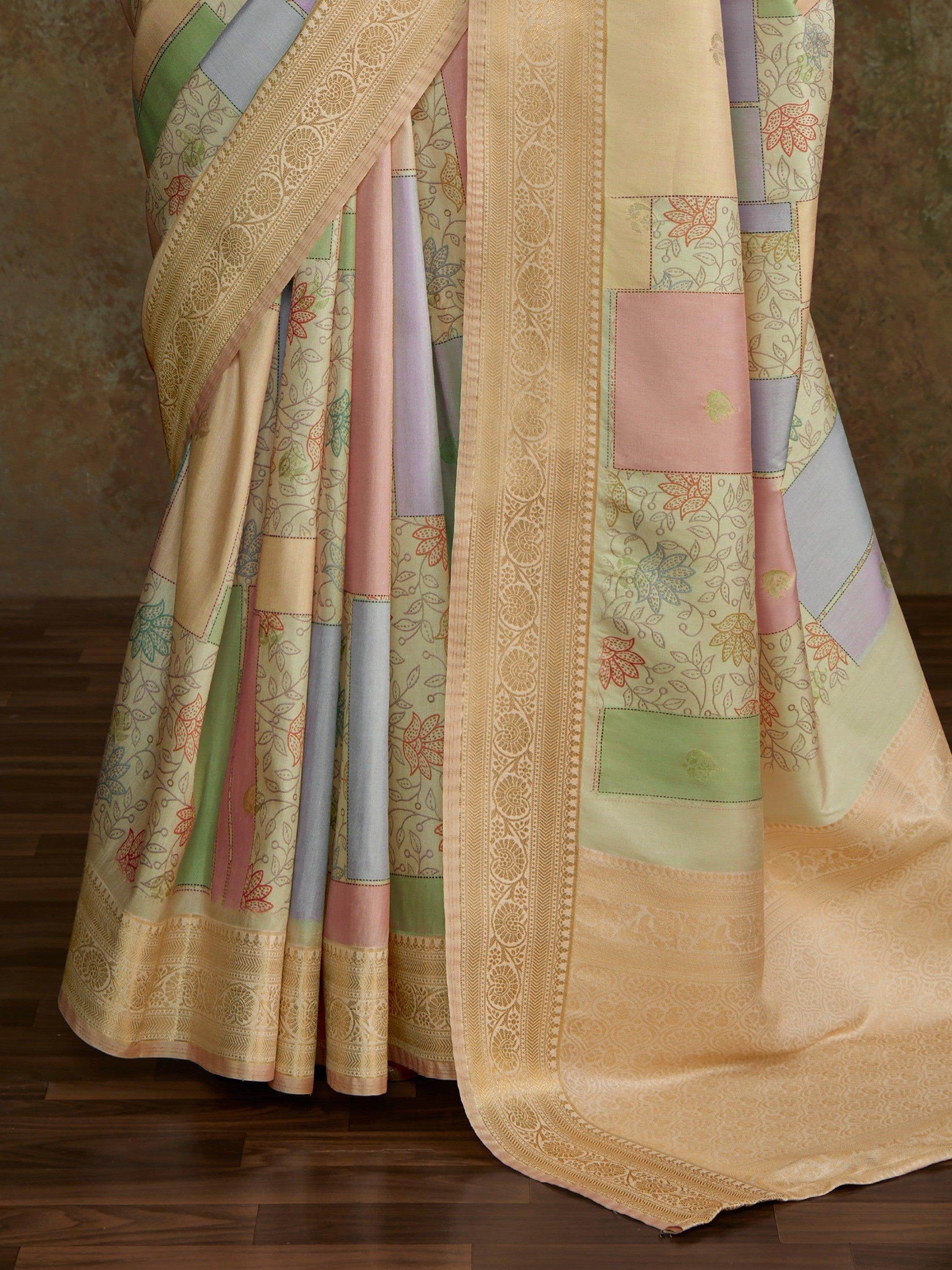 Pretty Multi-Color Digital Printed Silk Festive Wear Saree With Blouse - Zeel Clothing