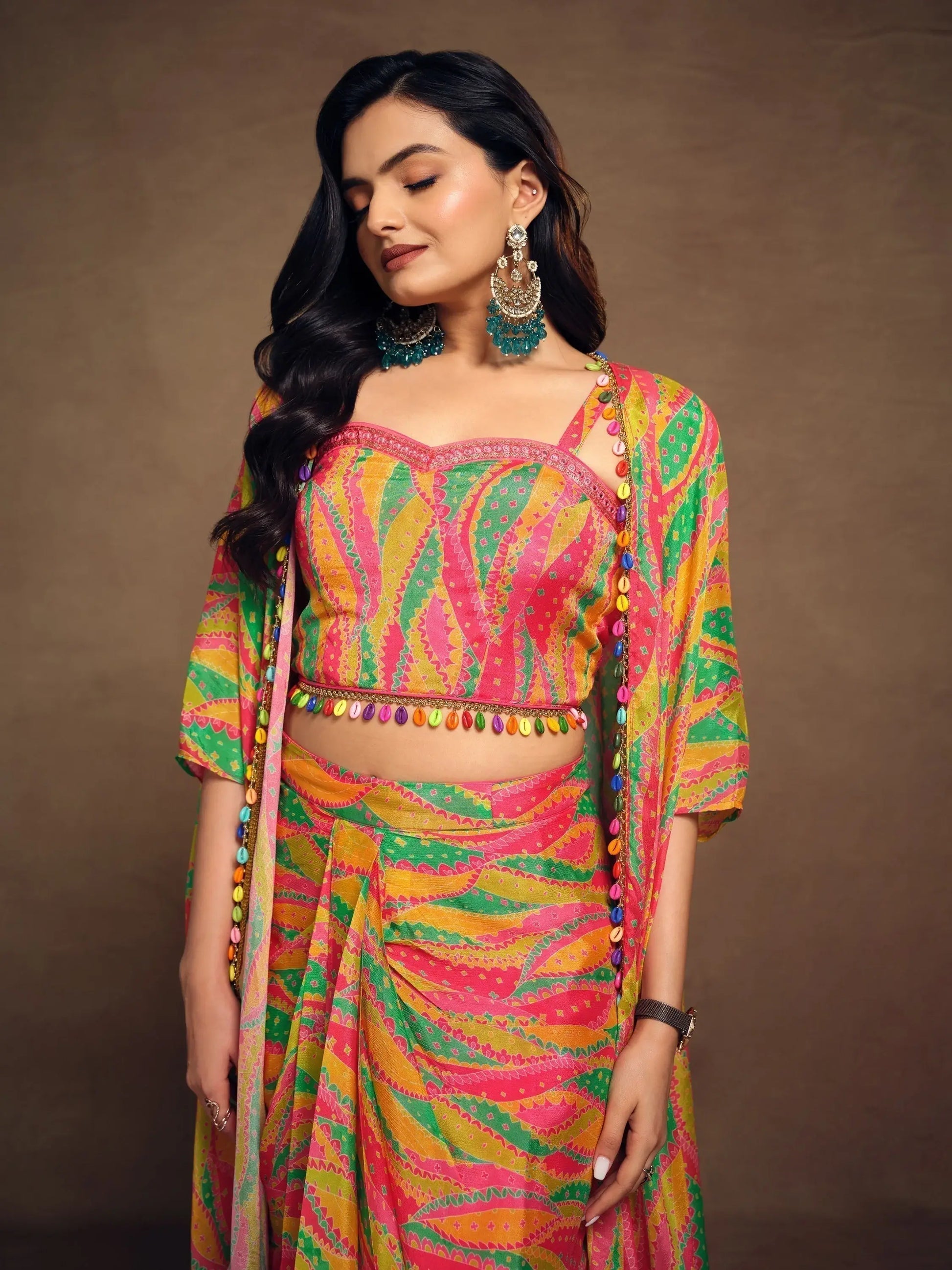 Pretty Multi-Color Printed Chinon Modern Pleated Skirt Co-Ords - Zeel Clothing