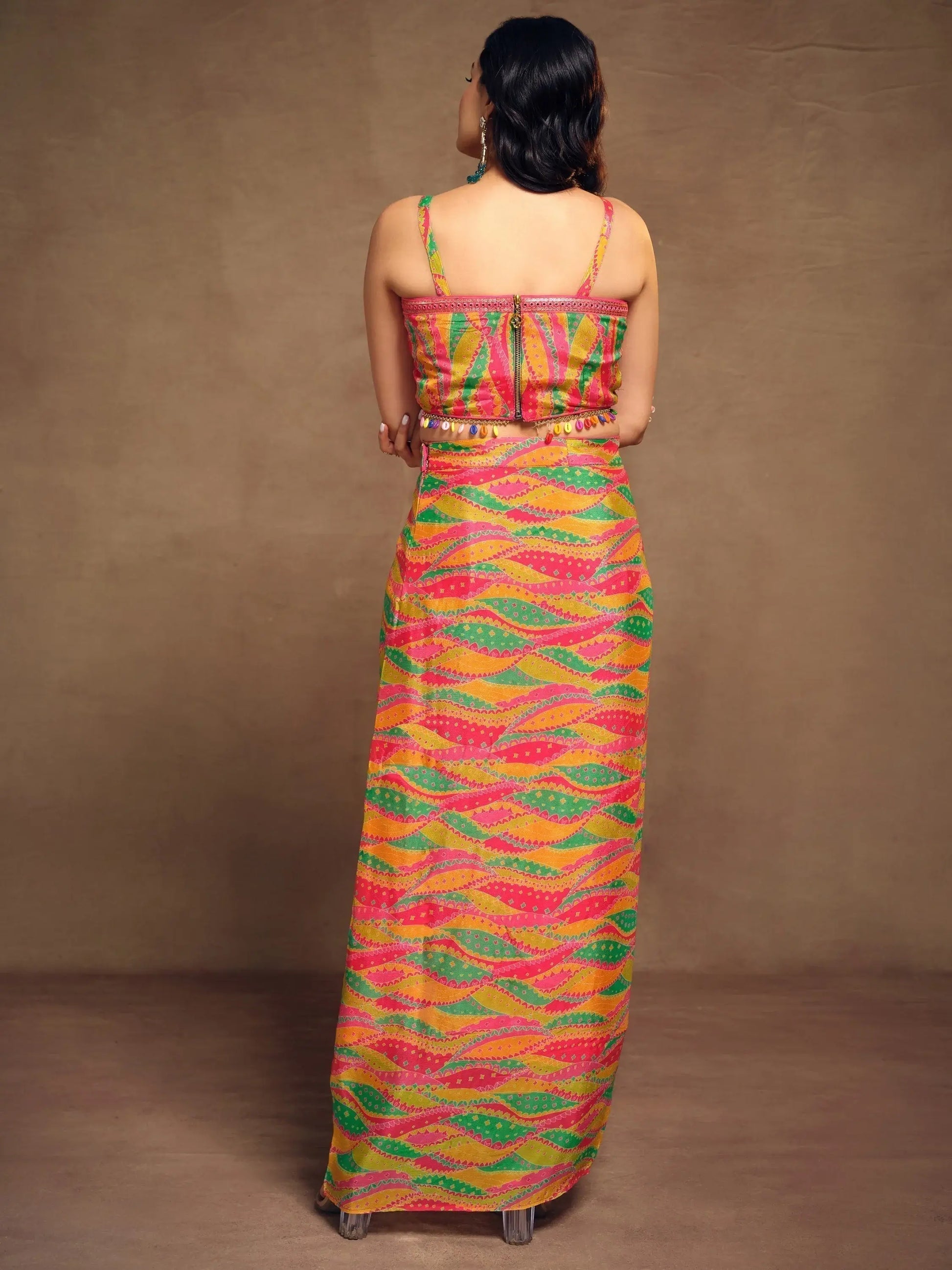 Pretty Multi-Color Printed Chinon Modern Pleated Skirt Co-Ords - Zeel Clothing