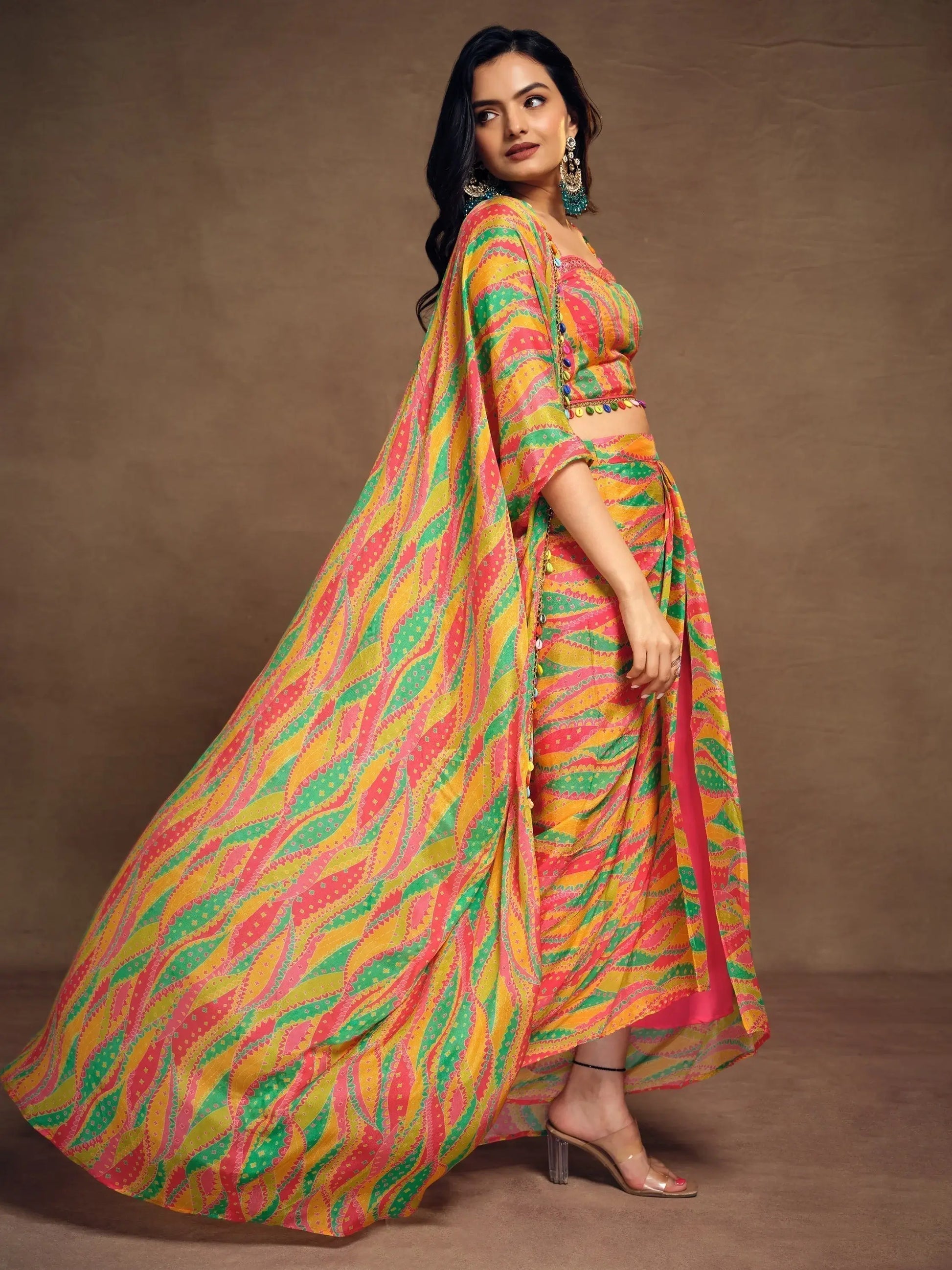 Pretty Multi-Color Printed Chinon Modern Pleated Skirt Co-Ords - Zeel Clothing