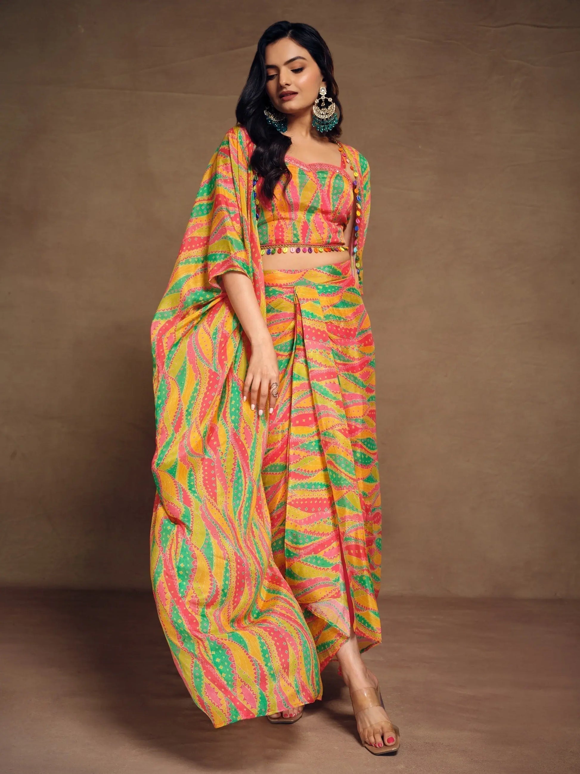 Pretty Multi-Color Printed Chinon Modern Pleated Skirt Co-Ords - Zeel Clothing