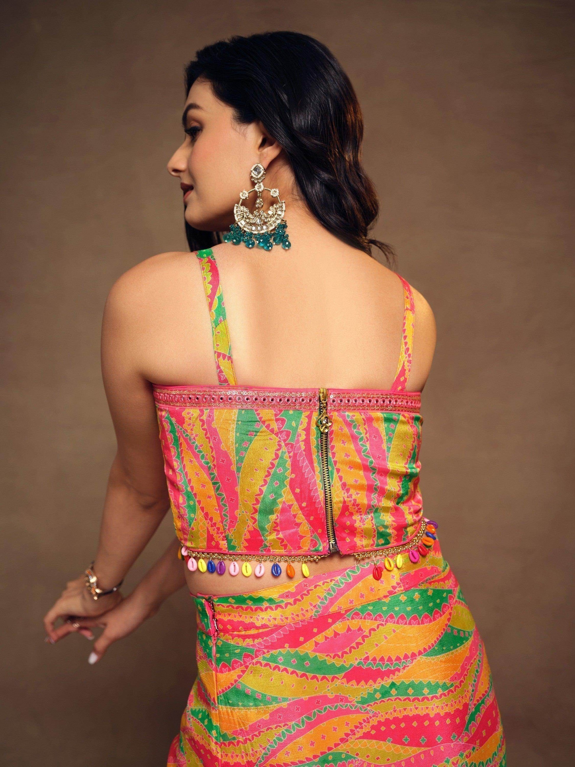 Pretty Multi-Color Printed Chinon Modern Pleated Skirt Co-Ords - Zeel Clothing