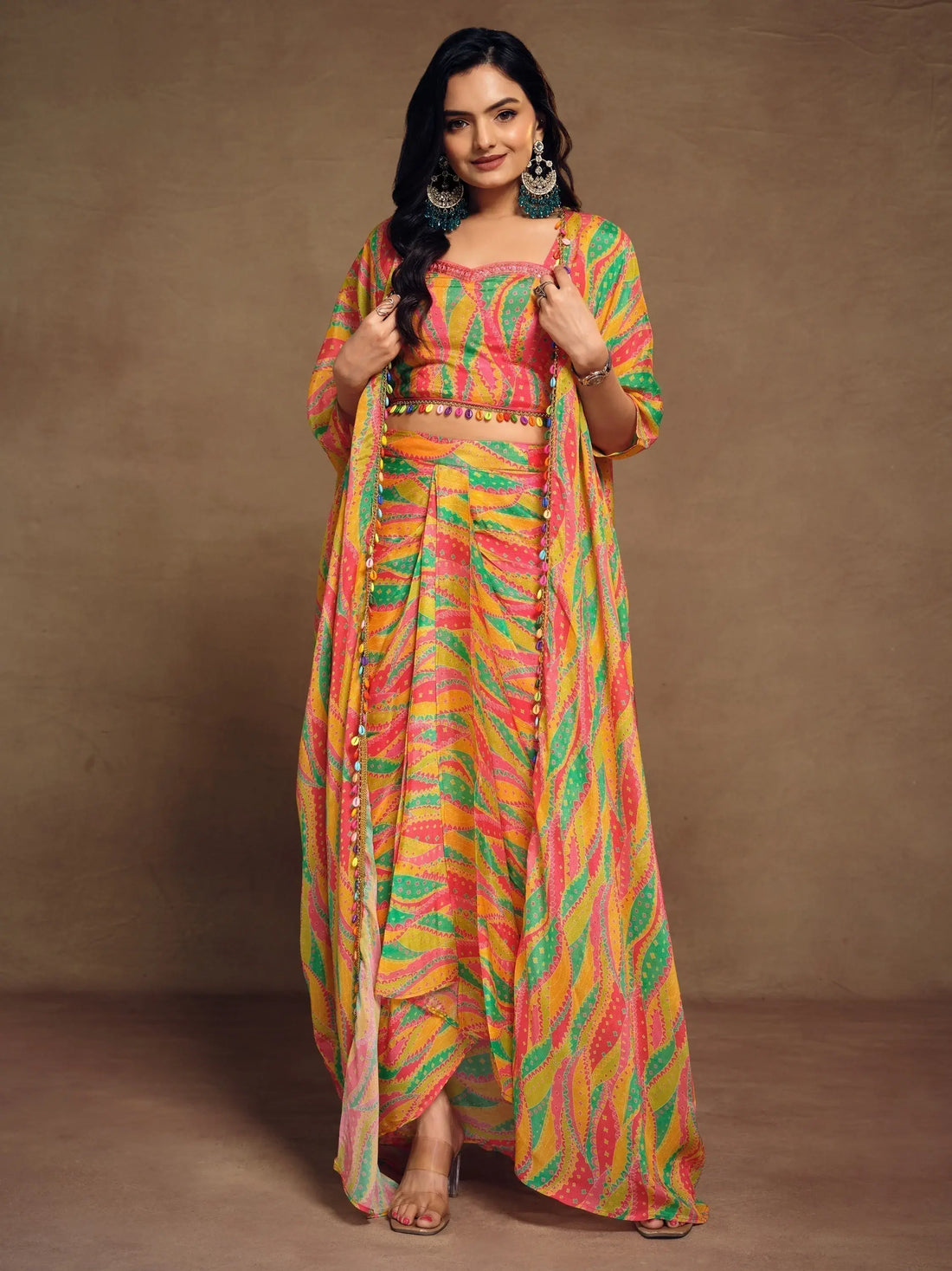 Pretty Multi-Color Printed Chinon Modern Pleated Skirt Co-Ords - Zeel Clothing