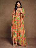 Pretty Multi-Color Printed Chinon Modern Pleated Skirt Co-Ords - Zeel Clothing