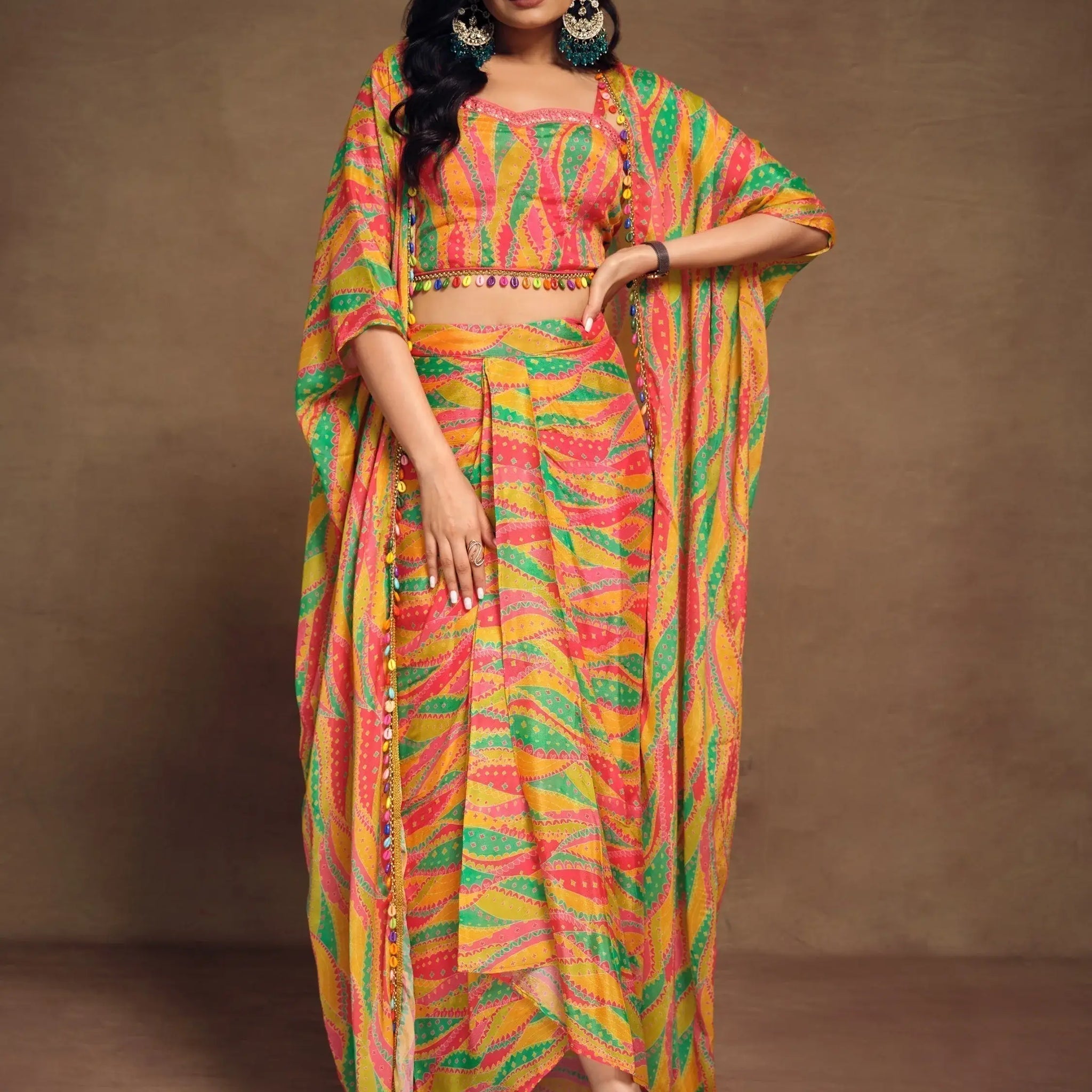 Pretty Multi-Color Printed Chinon Modern Pleated Skirt Co-Ords - Zeel Clothing