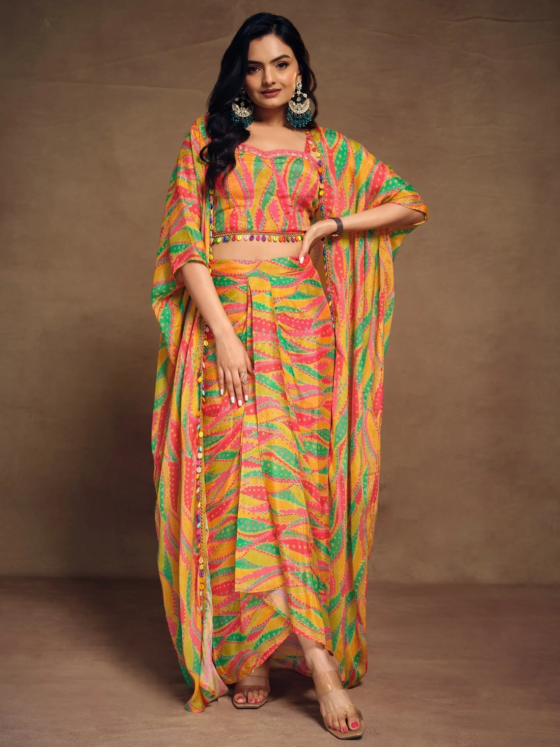 Pretty Multi-Color Printed Chinon Modern Pleated Skirt Co-Ords - Zeel Clothing