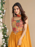 Pretty Mustard Yellow Dori Work Georgette Crop Top Palazzo With Dupatta - Zeel Clothing
