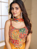 Pretty Mustard Yellow Dori Work Georgette Crop Top Palazzo With Dupatta - Zeel Clothing