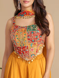 Pretty Mustard Yellow Dori Work Georgette Crop Top Palazzo With Dupatta - Zeel Clothing