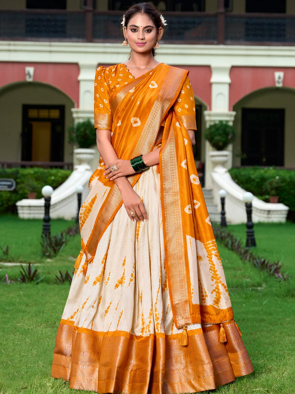 Pretty Mustard Yellow Shibori Print Silk Traditional Lehenga Choli - Zeel Clothing
