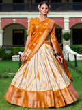 Pretty Mustard Yellow Shibori Print Silk Traditional Lehenga Choli - Zeel Clothing