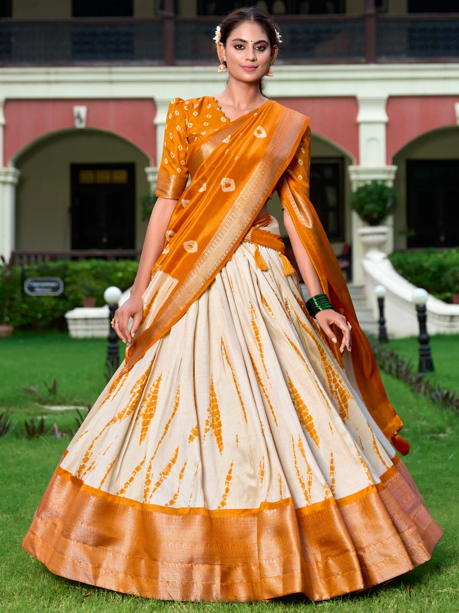 Pretty Mustard Yellow Shibori Print Silk Traditional Lehenga Choli - Zeel Clothing
