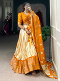 Pretty Mustard Yellow Shibori Printed Silk Haldi Wear Lehenga Choli - Zeel Clothing