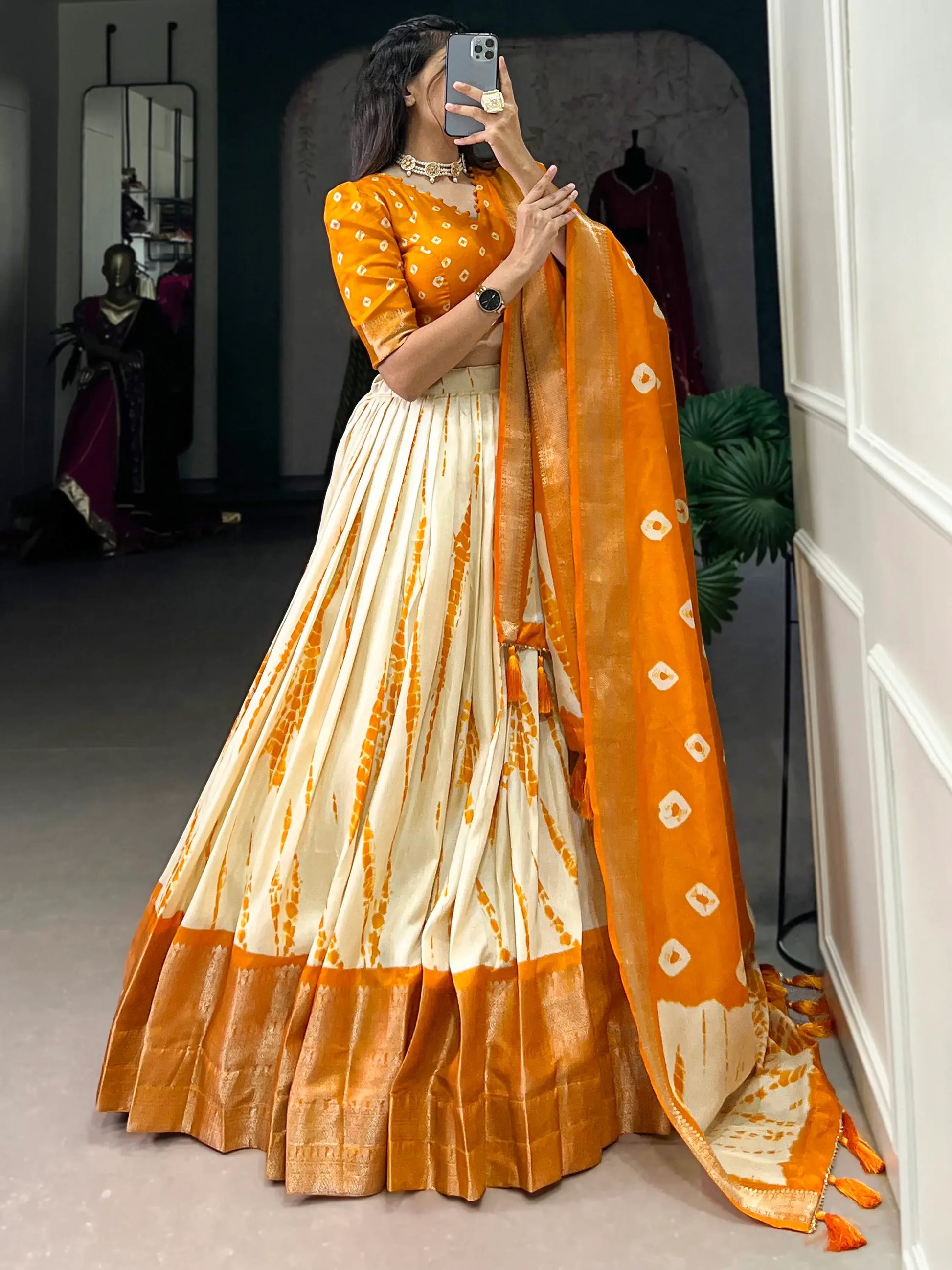 Pretty Mustard Yellow Shibori Printed Silk Haldi Wear Lehenga Choli - Zeel Clothing