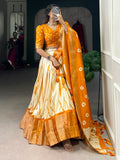 Pretty Mustard Yellow Shibori Printed Silk Haldi Wear Lehenga Choli - Zeel Clothing