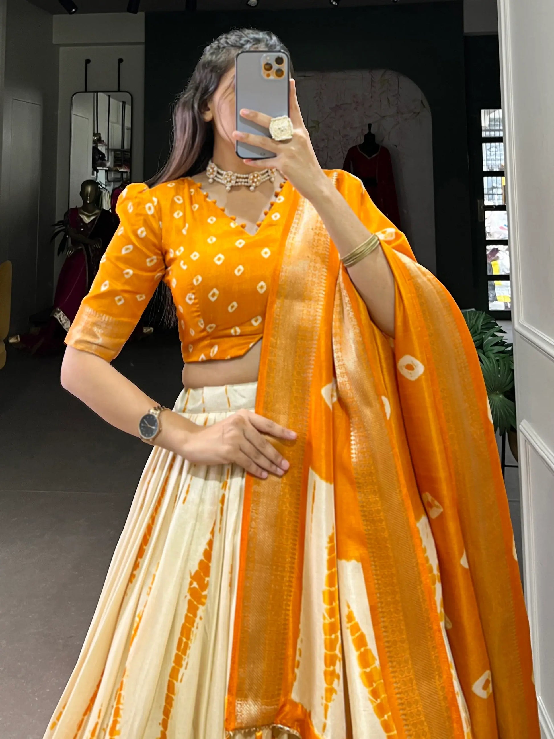 Pretty Mustard Yellow Shibori Printed Silk Haldi Wear Lehenga Choli - Zeel Clothing