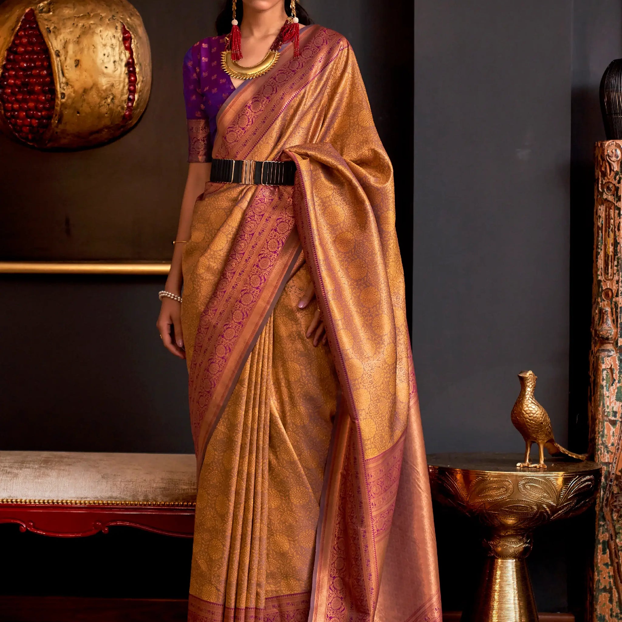 Pretty Mustard Yellow Weaving Silk Wedding Wear Saree With Blouse - Zeel Clothing