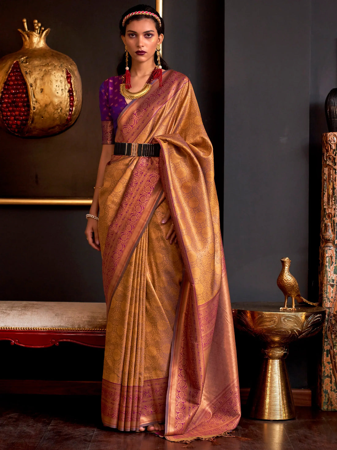 Pretty Mustard Yellow Weaving Silk Wedding Wear Saree With Blouse - Zeel Clothing