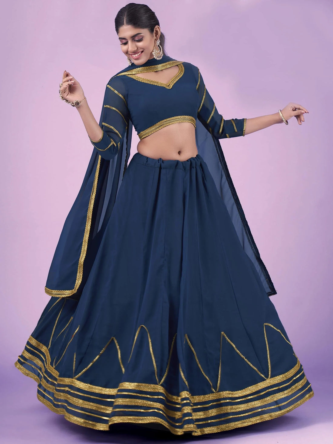 Pretty Navy Blue Gota Georgette Party Wear Lehenga Choli