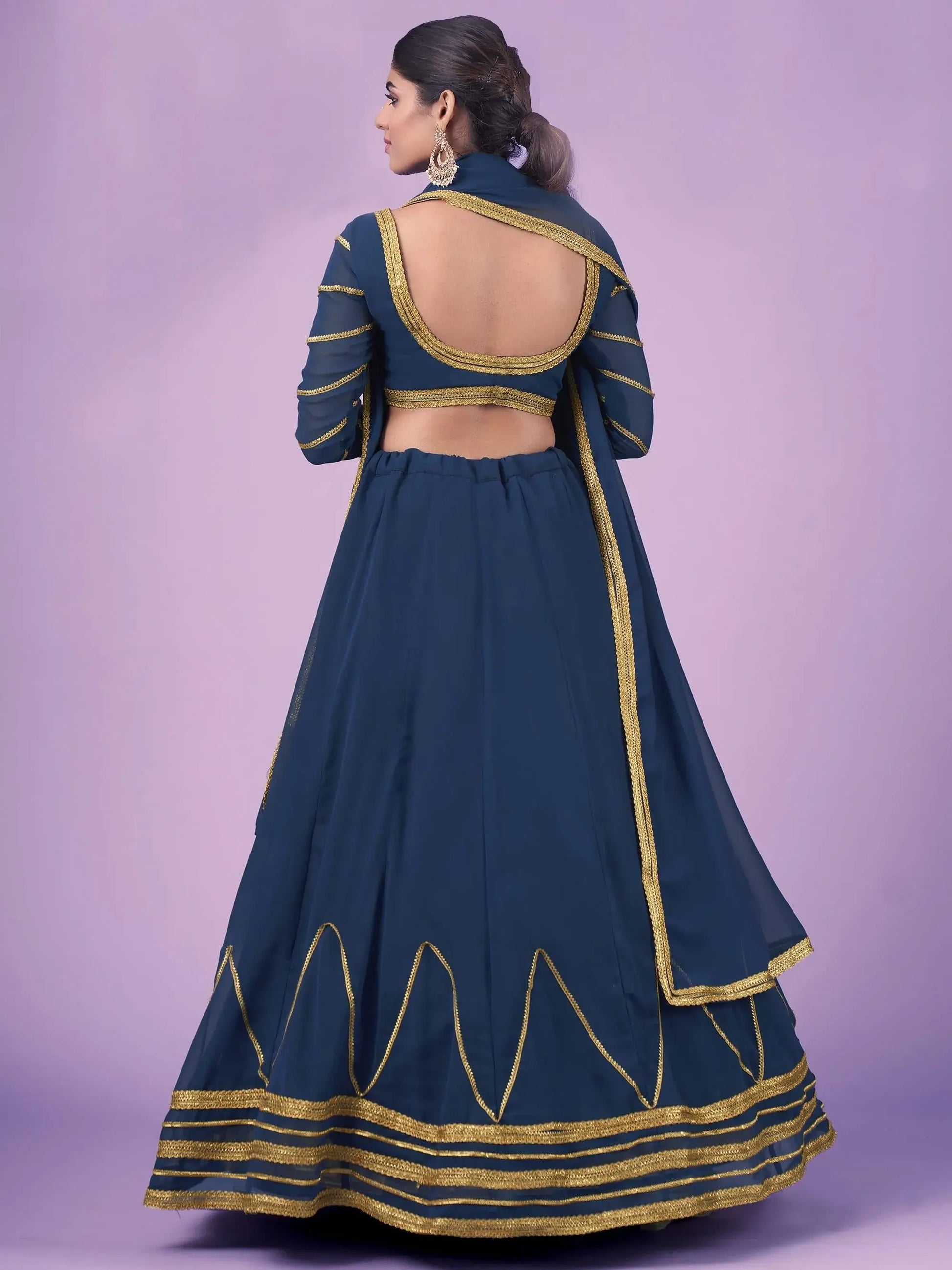 Pretty Navy Blue Gota Georgette Party Wear Lehenga Choli - Zeel Clothing