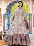 Pretty Off-White Digital Printed Silk Traditional Gown With Dupatta - Zeel Clothing