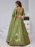 Pretty Olive Green Dori Work Banarasi Silk Mehendi Wear Lehenga With Blouse