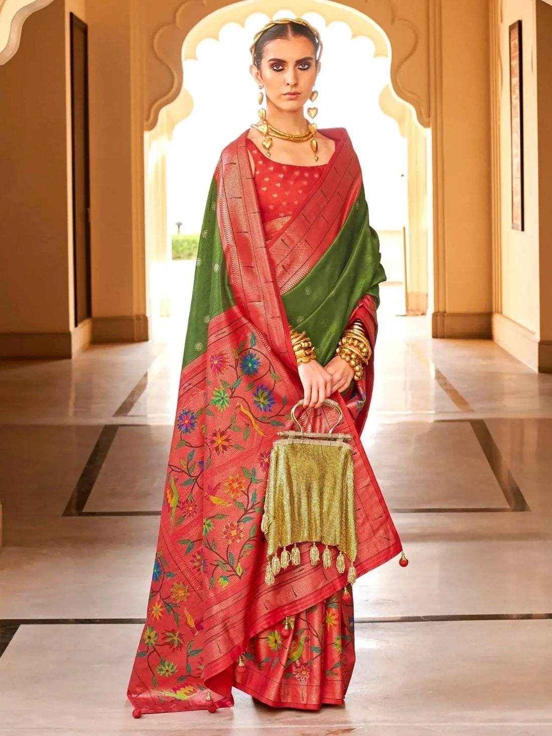 Pretty Olive Green Zari Weaving Silk Festival Wear Saree With Blouse - Zeel Clothing