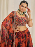 Pretty Orange Sequins Organza Engagement Wear Lehenga Choli - Zeel Clothing