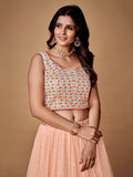 Pretty Peach Embroidered Georgette Reception Wear Lehenga Choli - Zeel Clothing