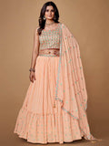 Pretty Peach Embroidered Georgette Reception Wear Lehenga Choli - Zeel Clothing