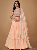 Pretty Peach Embroidered Georgette Reception Wear Lehenga Choli - Zeel Clothing