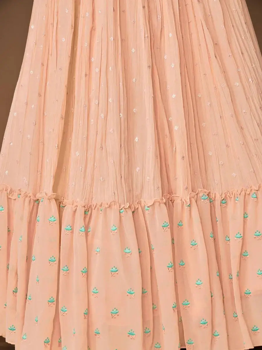 Pretty Peach Embroidered Georgette Reception Wear Lehenga Choli - Zeel Clothing