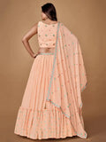 Pretty Peach Embroidered Georgette Reception Wear Lehenga Choli - Zeel Clothing