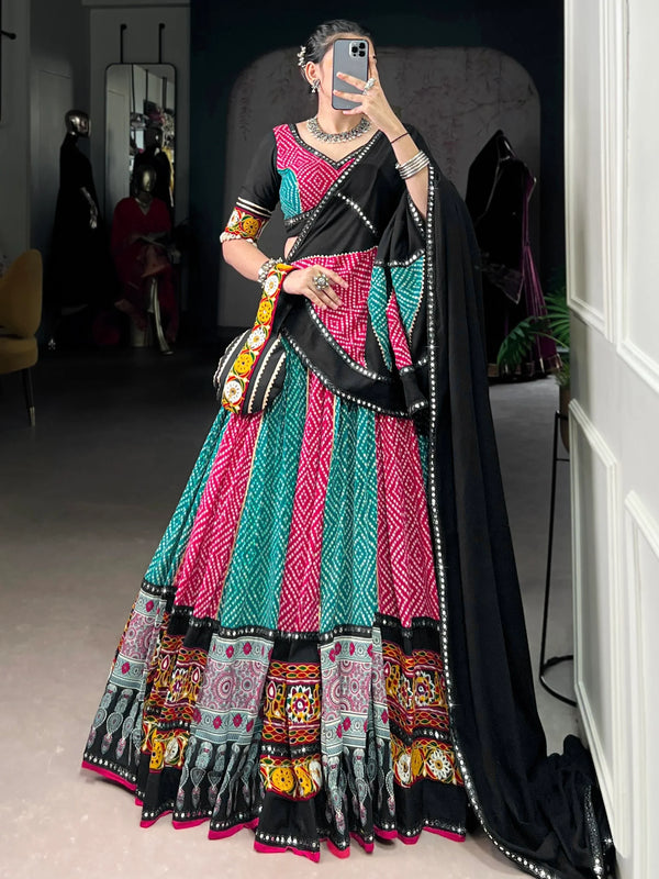 Pretty Pink Bandhej Print Rayon Navratri Special Lehenga With Blouse - Zeel Clothing