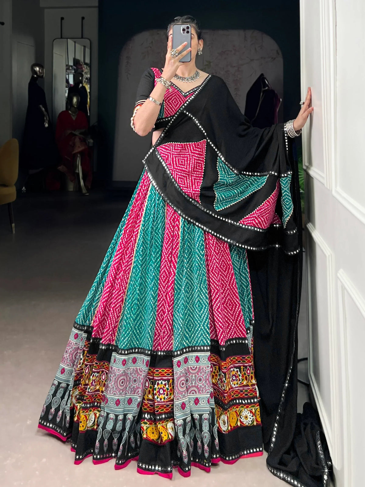 Pretty Pink Bandhej Print Rayon Navratri Special Lehenga With Blouse - Zeel Clothing