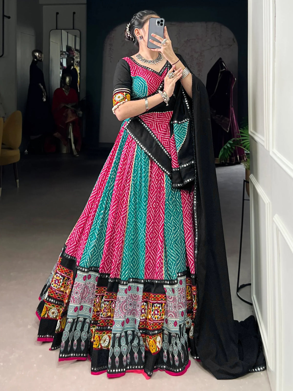 Pretty Pink Bandhej Print Rayon Navratri Special Lehenga With Blouse - Zeel Clothing