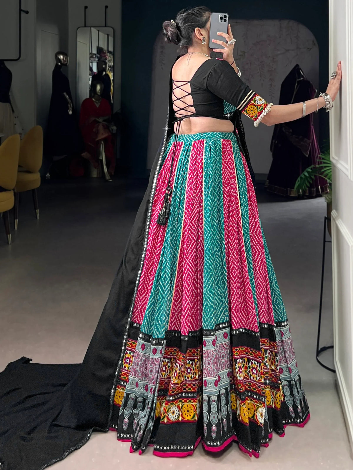 Pretty Pink Bandhej Print Rayon Navratri Special Lehenga With Blouse - Zeel Clothing