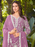 Pretty Pink Bead Embroidered Georgette Wedding Wear Palazzo Suit