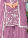 Pretty Pink Bead Embroidered Georgette Wedding Wear Palazzo Suit