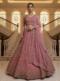 Pretty Pink Dori Embroidery Net Engagement Wear Lehenga Choli With Dupatta