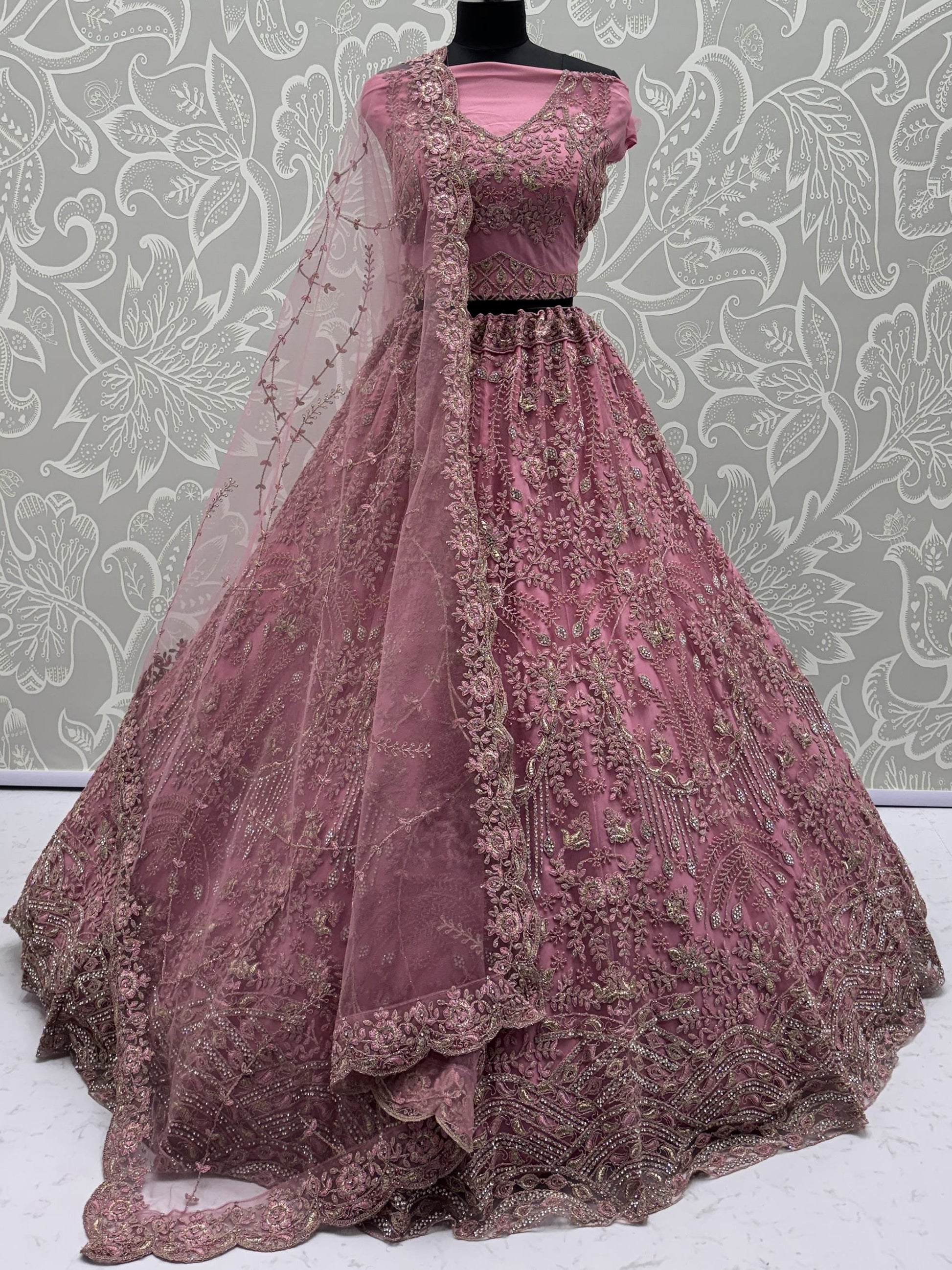 Pretty Pink Dori Embroidery Net Engagement Wear Lehenga Choli With Dupatta