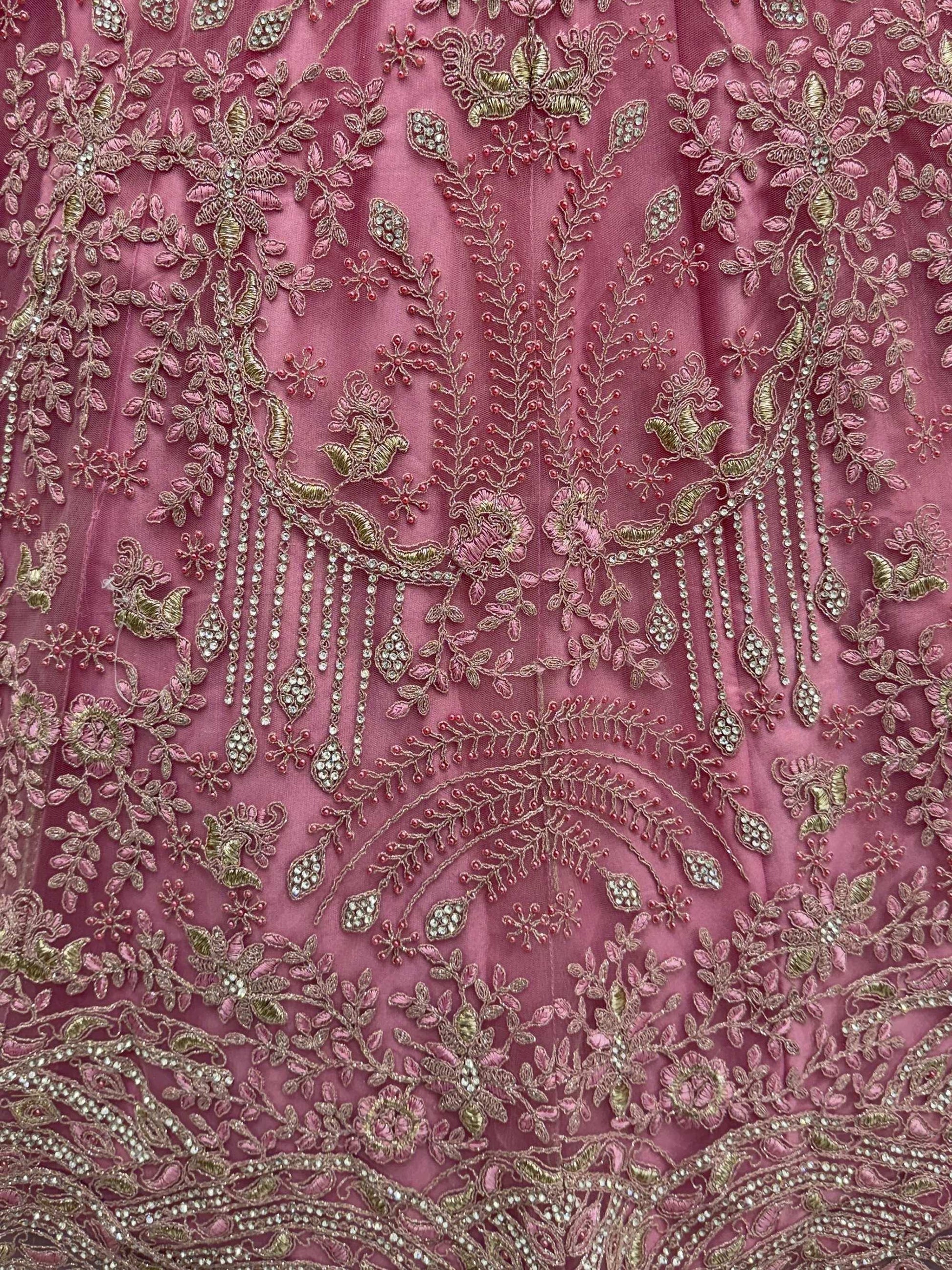 Pretty Pink Dori Embroidery Net Engagement Wear Lehenga Choli With Dupatta