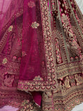 Pretty Pink Dori Work Velvet Bridal Lehenga Choli With Double Dupatta - Zeel Clothing