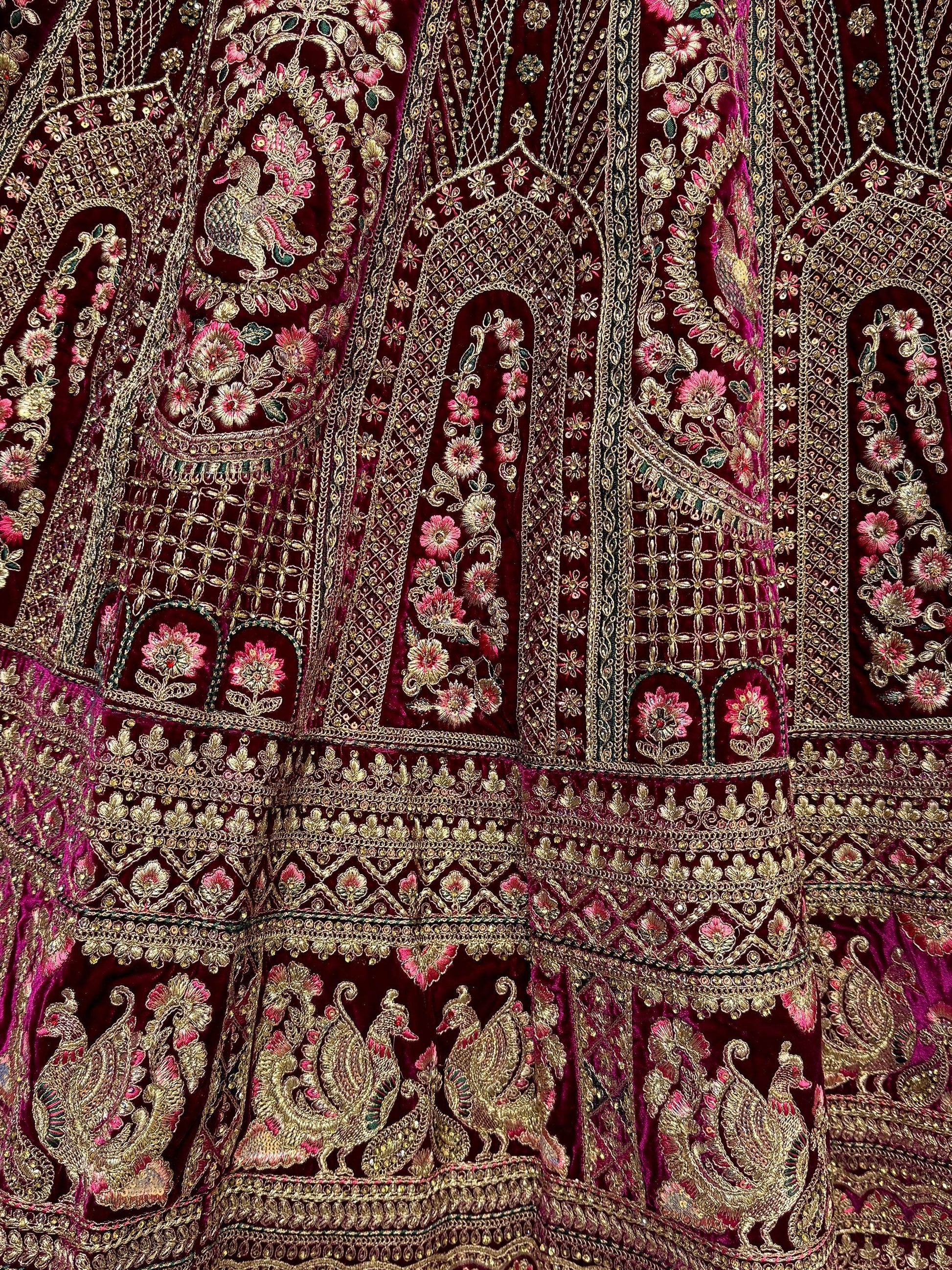 Pretty Pink Dori Work Velvet Bridal Lehenga Choli With Double Dupatta - Zeel Clothing