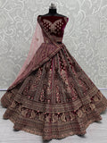 Pretty Pink Dori Work Velvet Bridal Lehenga Choli With Double Dupatta - Zeel Clothing