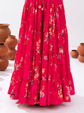 Pretty Pink Floral Printed Chinon Festival Wear Crop Top Lehenga - Zeel Clothing