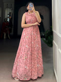 Pretty Pink Floral Printed Georgette Western Wear Dress