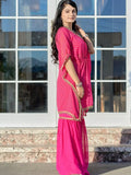 Pretty Pink Leheriya Printed Georgette Party Wear Kaftan Sharara Suit - Zeel Clothing