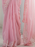 Pretty Pink Sequins Embroidered Georgette Engagement Wear Saree - Zeel Clothing